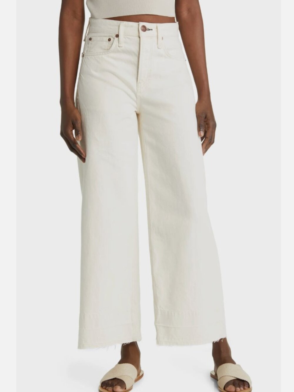 Rag & Bone Maya High Rise Ankle Wide Leg Jeans Ecru Size 28 - Picture 3 of 8